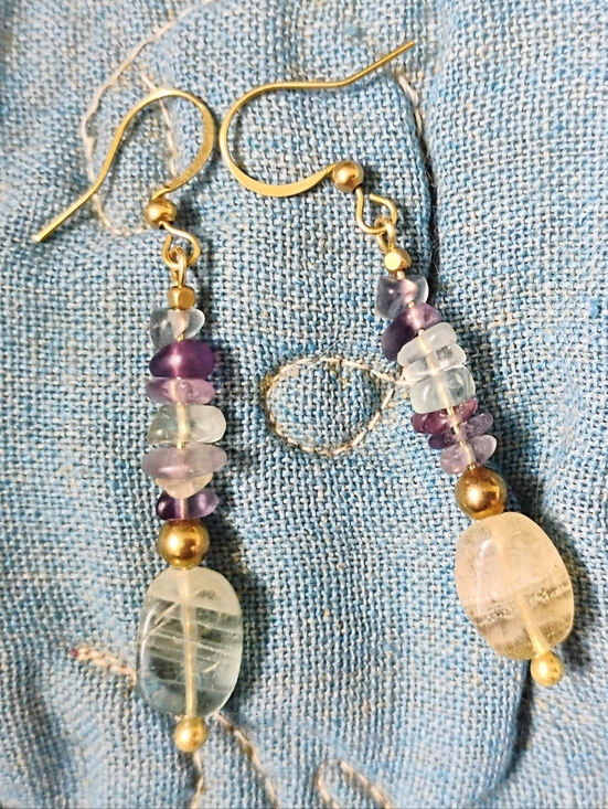 Handmade Jewelry - Handmade Mismatched Rainbow Fluorite Earrings